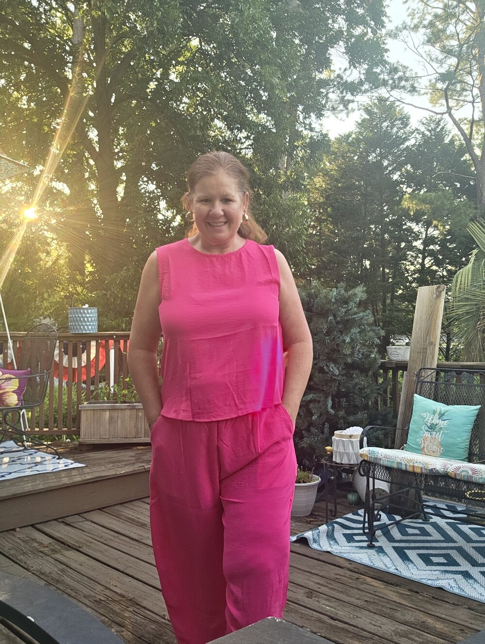 Women's Hot Pink Wide-Leg Jumpsuit with Pockets